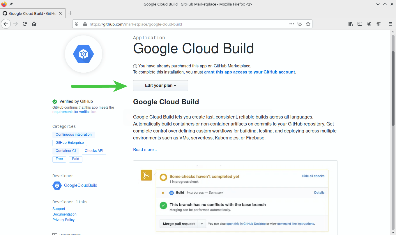 Configure Google Cloud Build - Edit your plan