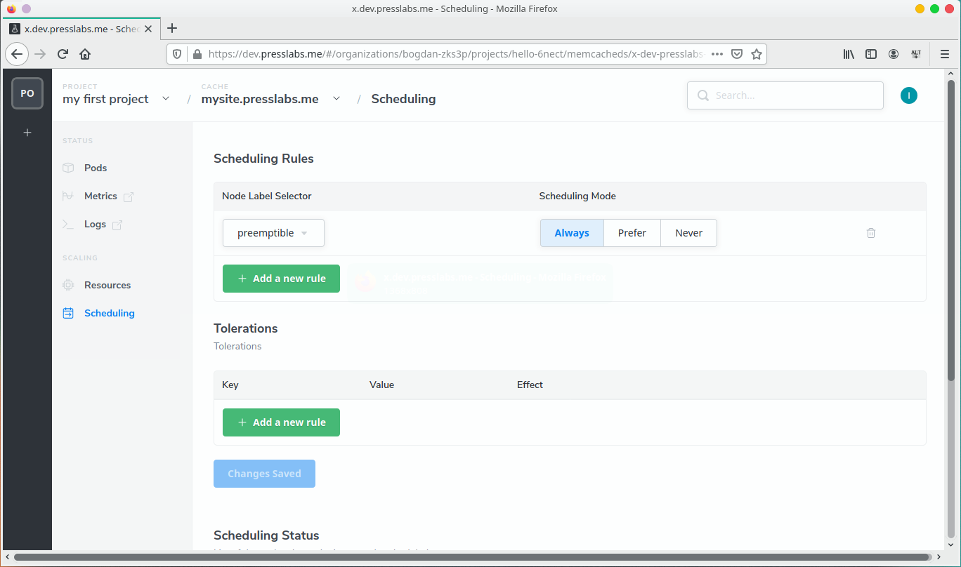 Site Resources Memcached Scheduling Rules
